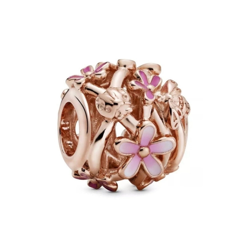 Pandora Openwork Pink Daisy Flower Charm